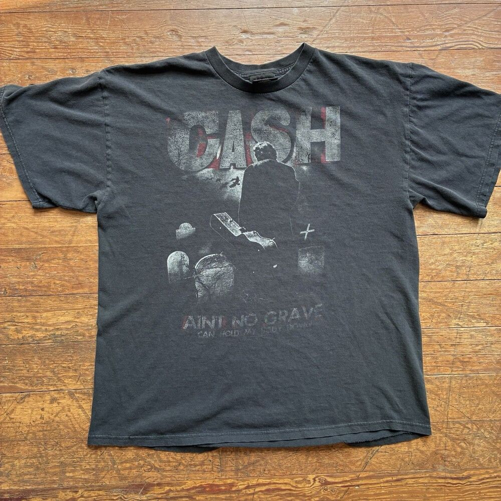 Vintage Johnny Cash Shirt Xl Faded Black Zion Band 2000s Ain’t No Grave Tour
